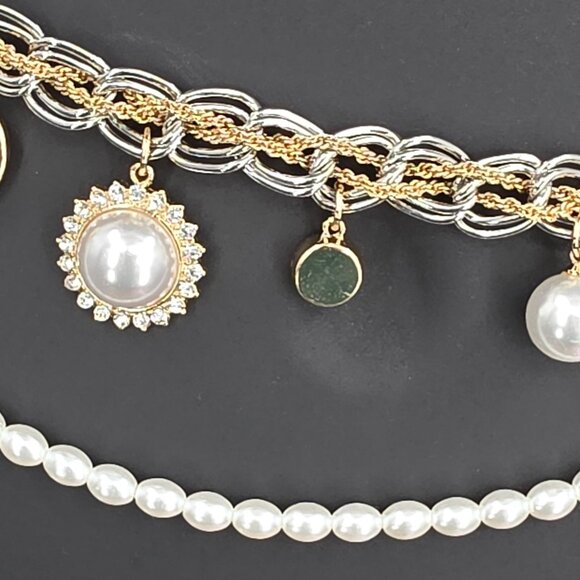 Lovers & Friends Jane Chain Belt Gold Silver Pearls Hearts Adjustable Bling New - Picture 9 of 13